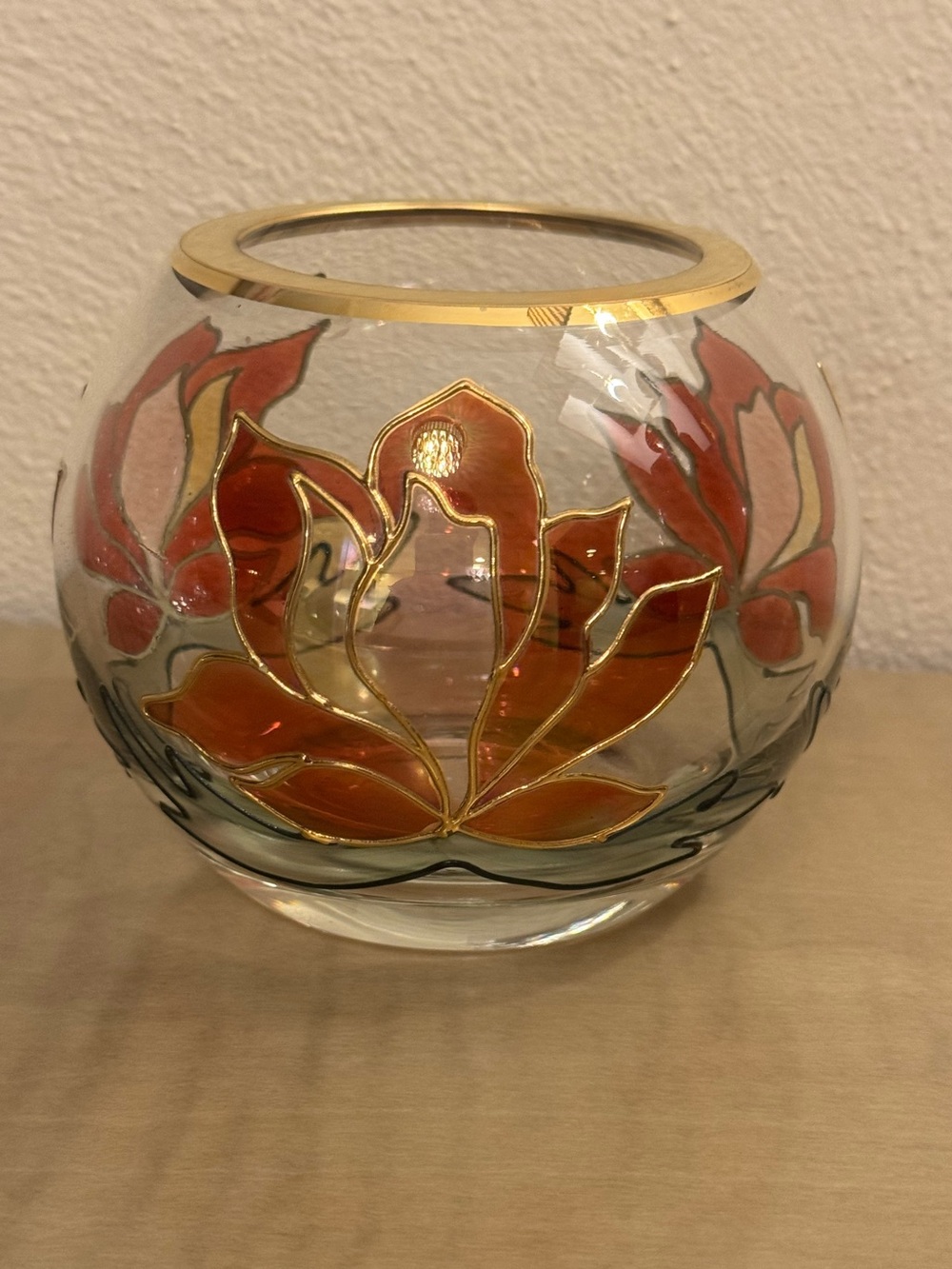 Hand Crafted Lead Crystal Lotus Design Rosebowl Made In Romania